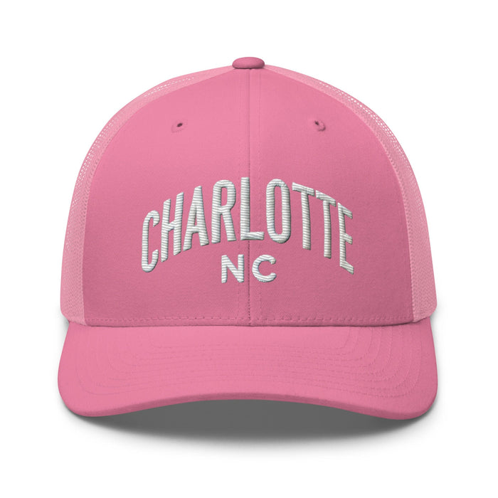 Triniskies  Hats Pink Embroidered Charlotte NC Trucker Cap | Classic Mesh Back Hat