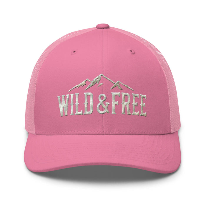 Triniskies  Hats Pink Embroidered Wild and Free Trucker Cap | Camping & Hiking Nature Lovers Hat