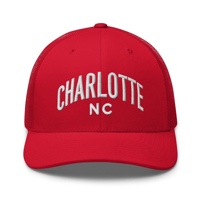 Triniskies  Hats Red Embroidered Charlotte NC Trucker Cap | Classic Mesh Back Hat