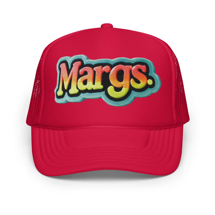 Triniskies  Hats Red Embroidered Margs Foam Trucker Hat | Margarita Party Hat | Breathable Mesh Back