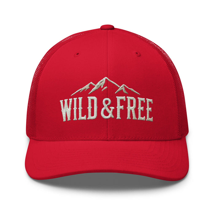 Triniskies  Hats Red Embroidered Wild and Free Trucker Cap | Camping & Hiking Nature Lovers Hat