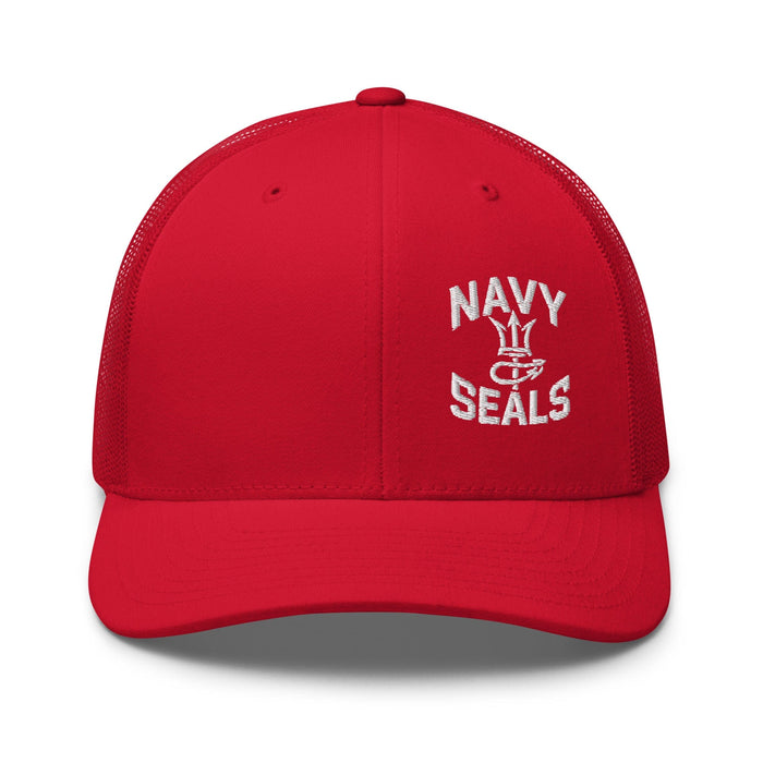 Triniskies  Hats Red US Navy SEALs Trucker Cap  Embroidered Patriotic Mesh Hat