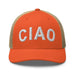 Triniskies  Hats Rustic Orange/ Khaki Embroidered CIAO Italian Trucker Hat | Travel Cap with Mesh Back