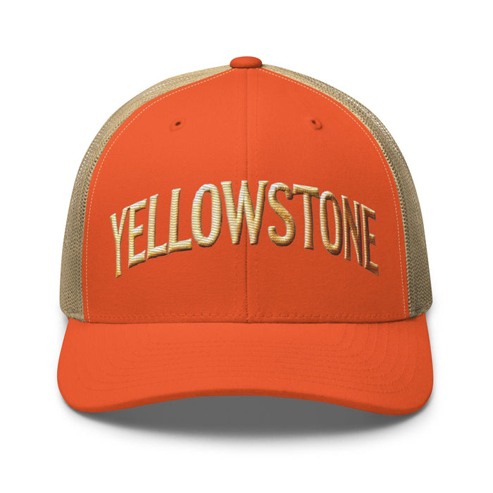 Triniskies  Hats Rustic Orange/ Khaki Embroidered Yellowstone National Park Trucker Cap | Mesh Back Adventure Hat