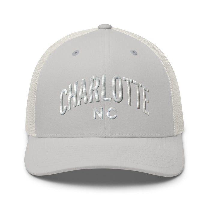 Triniskies  Hats Silver Embroidered Charlotte NC Trucker Cap | Classic Mesh Back Hat