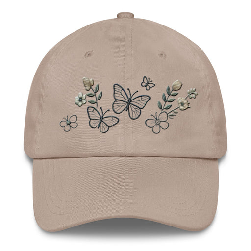 Triniskies  Hats Stone / unisex / adult Beautiful Embroidered Butterfly & Flowers Dad Hat - Stylish and Fun Accessory