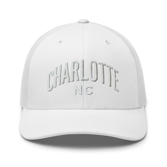 Triniskies  Hats White Embroidered Charlotte NC Trucker Cap | Classic Mesh Back Hat