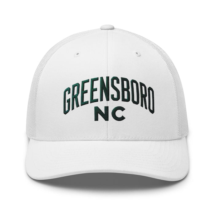 Triniskies  Hats White Embroidered Greensboro NC Trucker Cap | North Carolina Vacation & Travel Gift