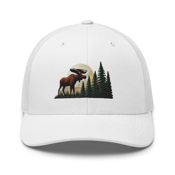 Triniskies  Hats White Embroidered Moose Trucker Hat | Outdoor Adventure Cap