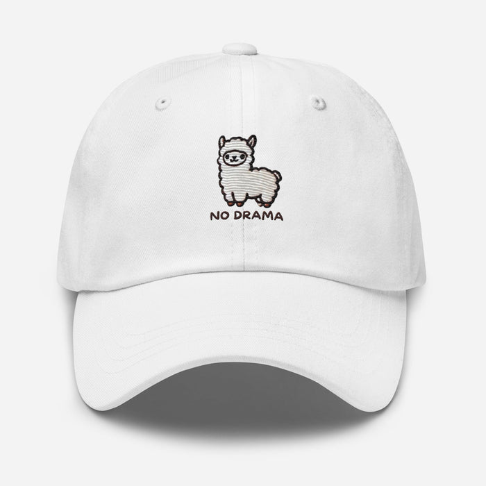 Triniskies  Hats White Embroidered "No Drama Llama" Dad Hat – Adjustable Low-Profile Cap Great Gift Idea