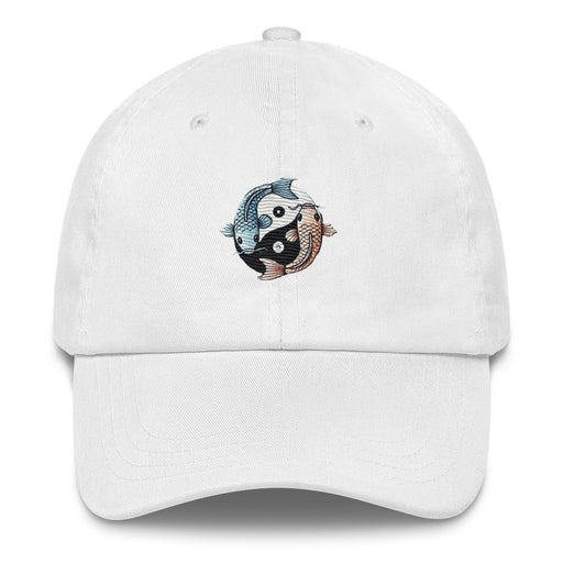 Triniskies  Hats White / UNISEX / ADULT Moon & Ocean Spirit Avatar Embroidered Koi Fish Trendy Yin Yang Dad Hat Gift