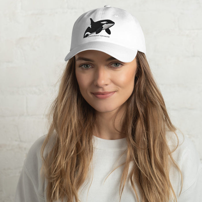 Triniskies  Hats White / Unisex / Adult Orca Whale Midnight Voyager Dad Hat  Dive into Adventure with Style!