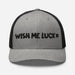 Triniskies Heather/ Black Embroidered Wish Me Luck Clover Trucker Hat Classic Comfort with Mesh Back Great Gift Idea Mens Hat Womens Hat