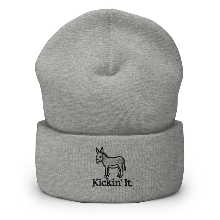 Triniskies Heather Grey Embroidered "Kicken It" Cuffed Beanie Funny Humor Hat Wildlife Camping Hiking