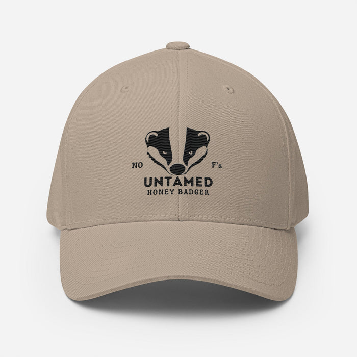 Triniskies Khaki / S/M Untamed Badger Embroidered Structured Twill Cap. Stretch Fit Athletic Hat