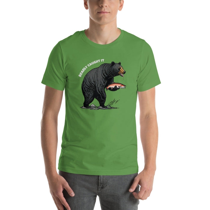 Triniskies Leaf / S Bearly Caught It Black Bear Fishing T-Shirt Comfortable Bella Canvas Tee Fishing Tshirt Camping Nature Hiking Great Gift