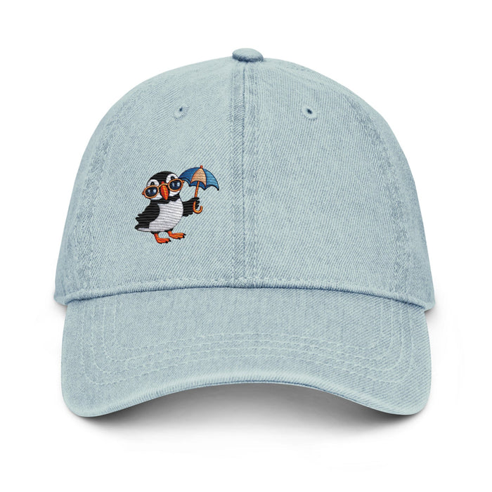 Triniskies  Light Blue Playful Puffin Denim Cap – Embroidered Bird Design