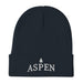 Triniskies Navy Aspen Skiing Embroidered Beanie Winter Hat. Cozy Cotton Blend