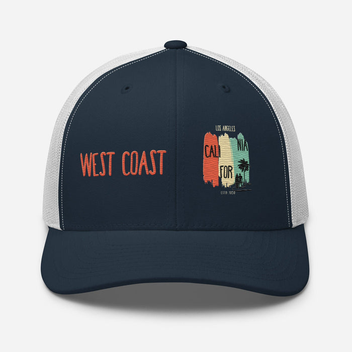 Triniskies Navy/ White West Coast Los Angeles Embroidered Snapback Trucker Hat, Adjustable Mesh Back Cap