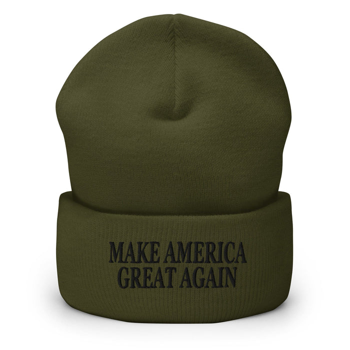 Triniskies  Olive Make America Great Again MAGA Embroidered Cuffed Beanie