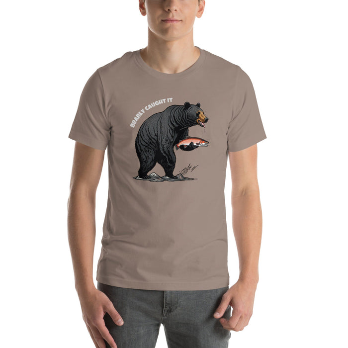 Triniskies Pebble / XS Bearly Caught It Black Bear Fishing T-Shirt Comfortable Bella Canvas Tee Fishing Tshirt Camping Nature Hiking Great Gift