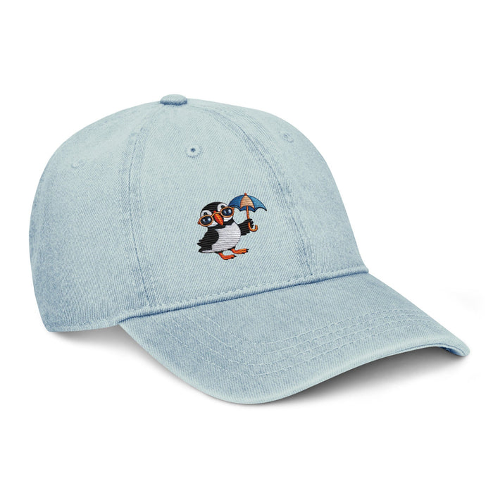 Triniskies  Playful Puffin Denim Cap – Embroidered Bird Design