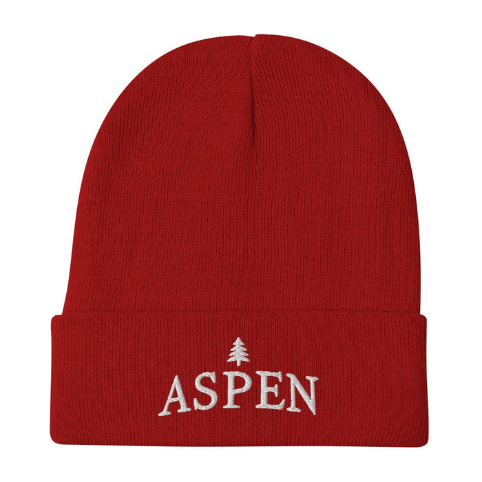 Triniskies Red Aspen Skiing Embroidered Beanie Winter Hat. Cozy Cotton Blend