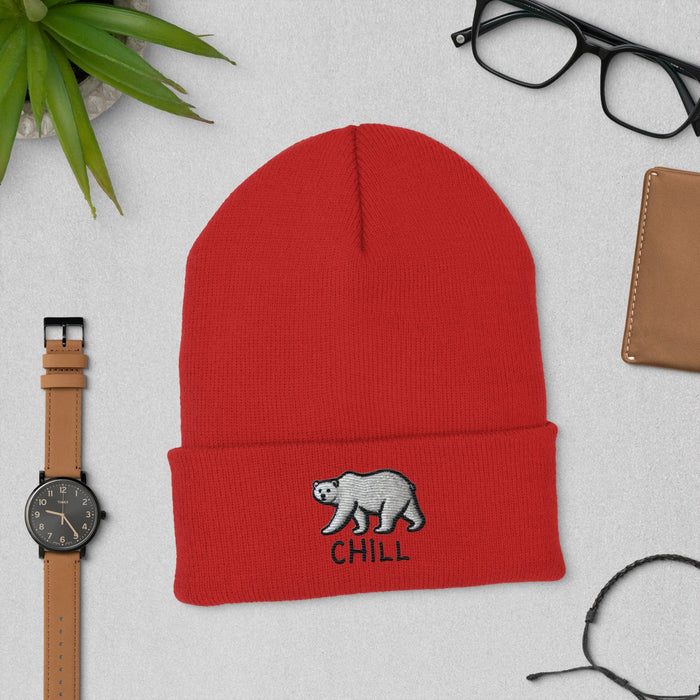 Triniskies Red Chill Embroidered Polar Bear Cuffed Beanie