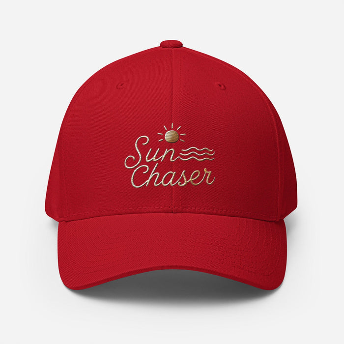 Triniskies Red / S/M Sunchaser Embroidered Structured Twill Cap. Stretch Fit Athletic Hat