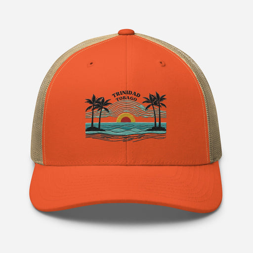 Triniskies Rustic Orange/ Khaki Trinidad and Tobago Island Paradise Trucker Cap – Stylish Mesh Back Hat Womens Hat Mens Hat