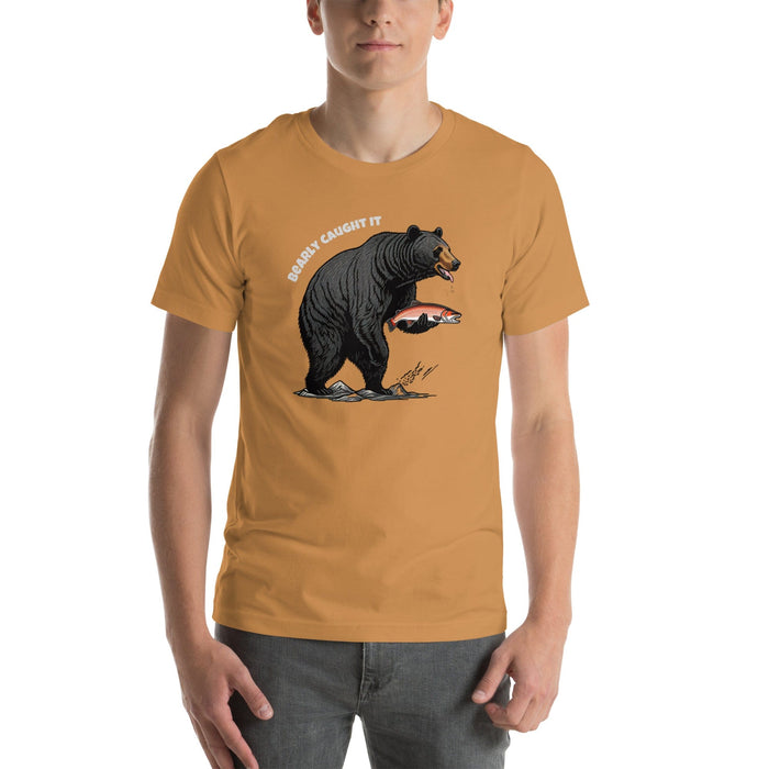 Triniskies Toast / XS Bearly Caught It Black Bear Fishing T-Shirt Comfortable Bella Canvas Tee Fishing Tshirt Camping Nature Hiking Great Gift