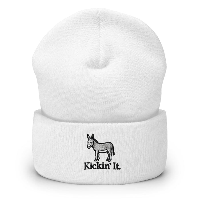 Triniskies White Embroidered "Kicken It" Cuffed Beanie Funny Humor Hat Wildlife Camping Hiking