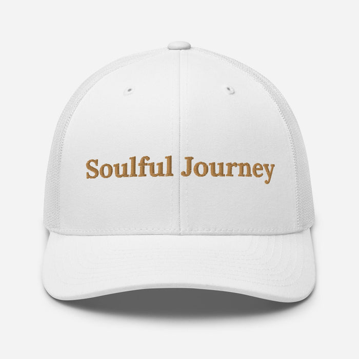 Triniskies White Soulful Journey Embroidered Trucker Cap Classic Six-Panel Mesh Back Hat Mens Hat Womens Hat Great Gift Idea