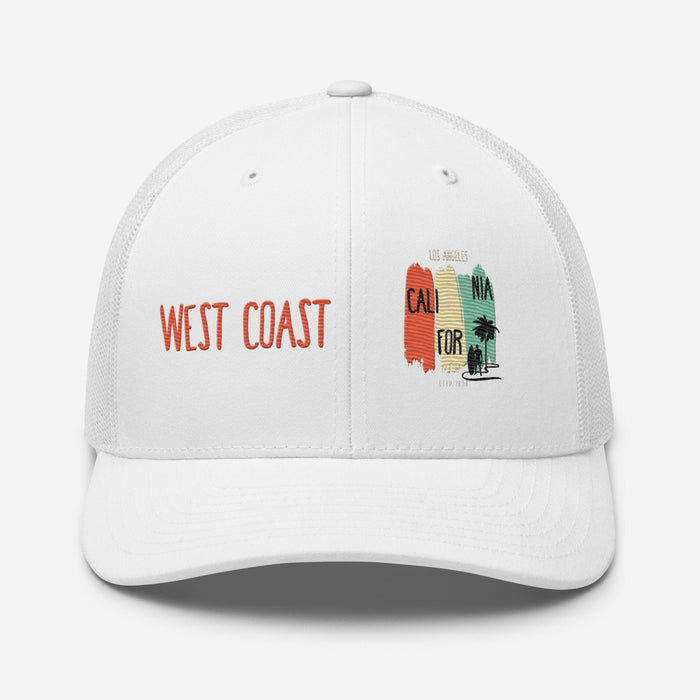 Triniskies White West Coast Los Angeles Embroidered Snapback Trucker Hat, Adjustable Mesh Back Cap