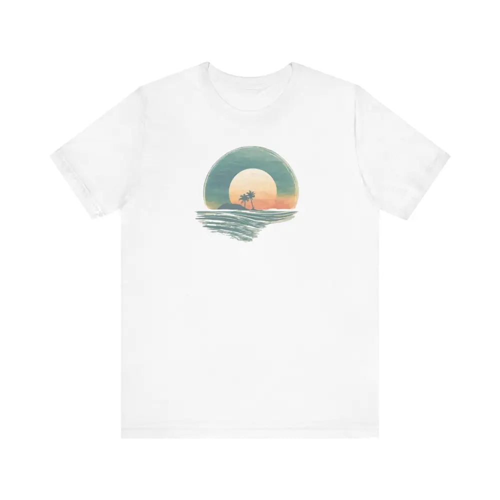 White Tropical Oasis Paradise Sunset Tee in Airlume Combed Cotton