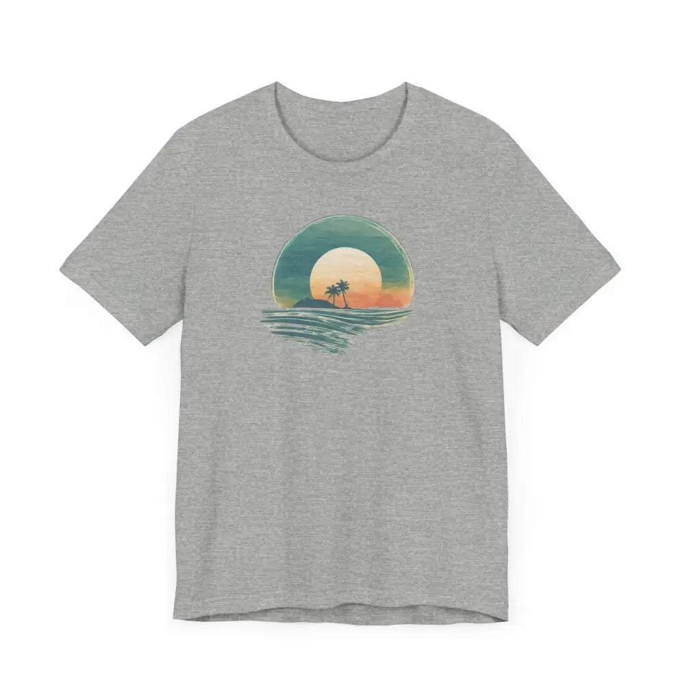 Gray tropical oasis paradise sunset graphic tee in airlume combed cotton