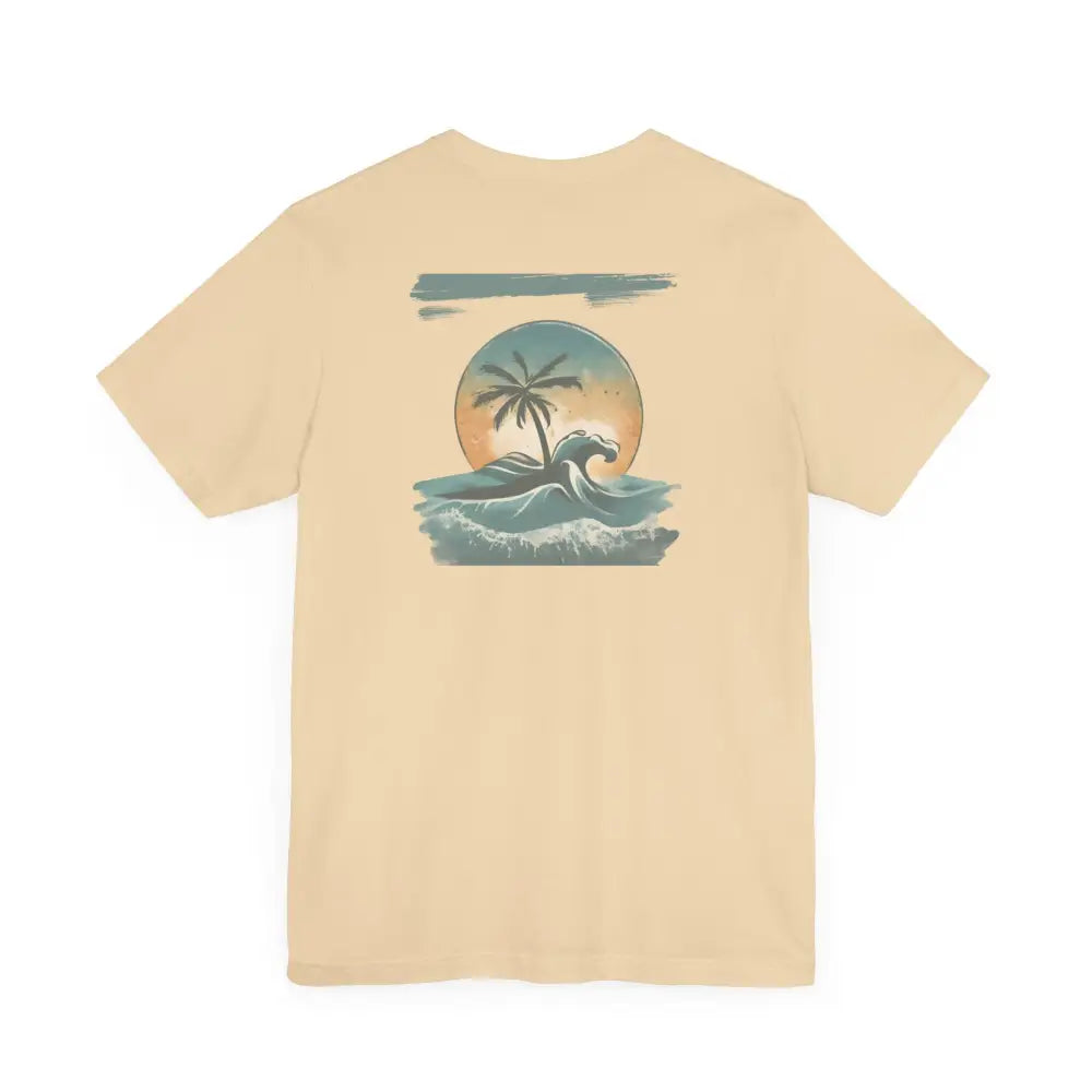 Tropical Oasis Paradise graphic tee with island and wave print