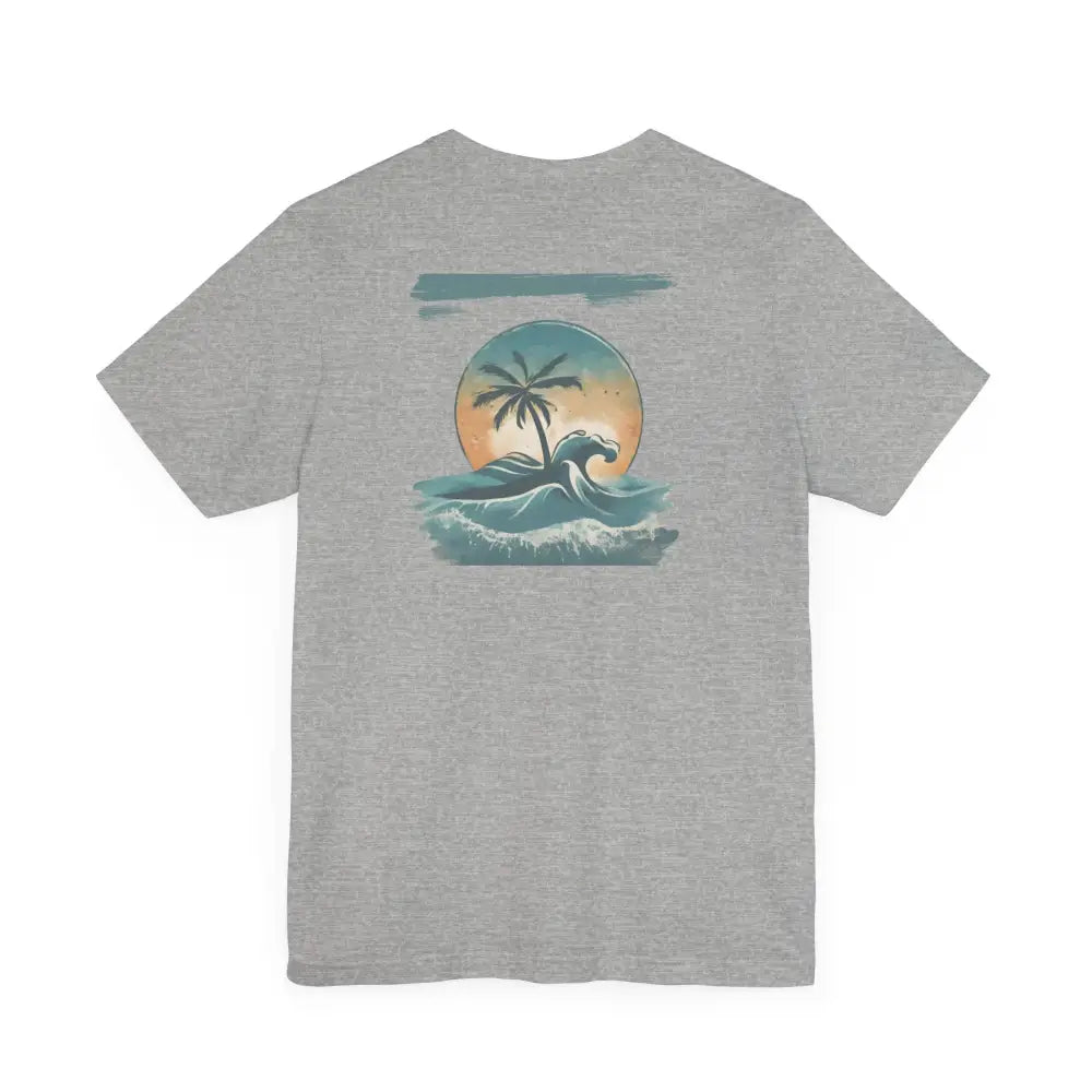 Gray Tropical Oasis Paradise Tee with island wave graphic
