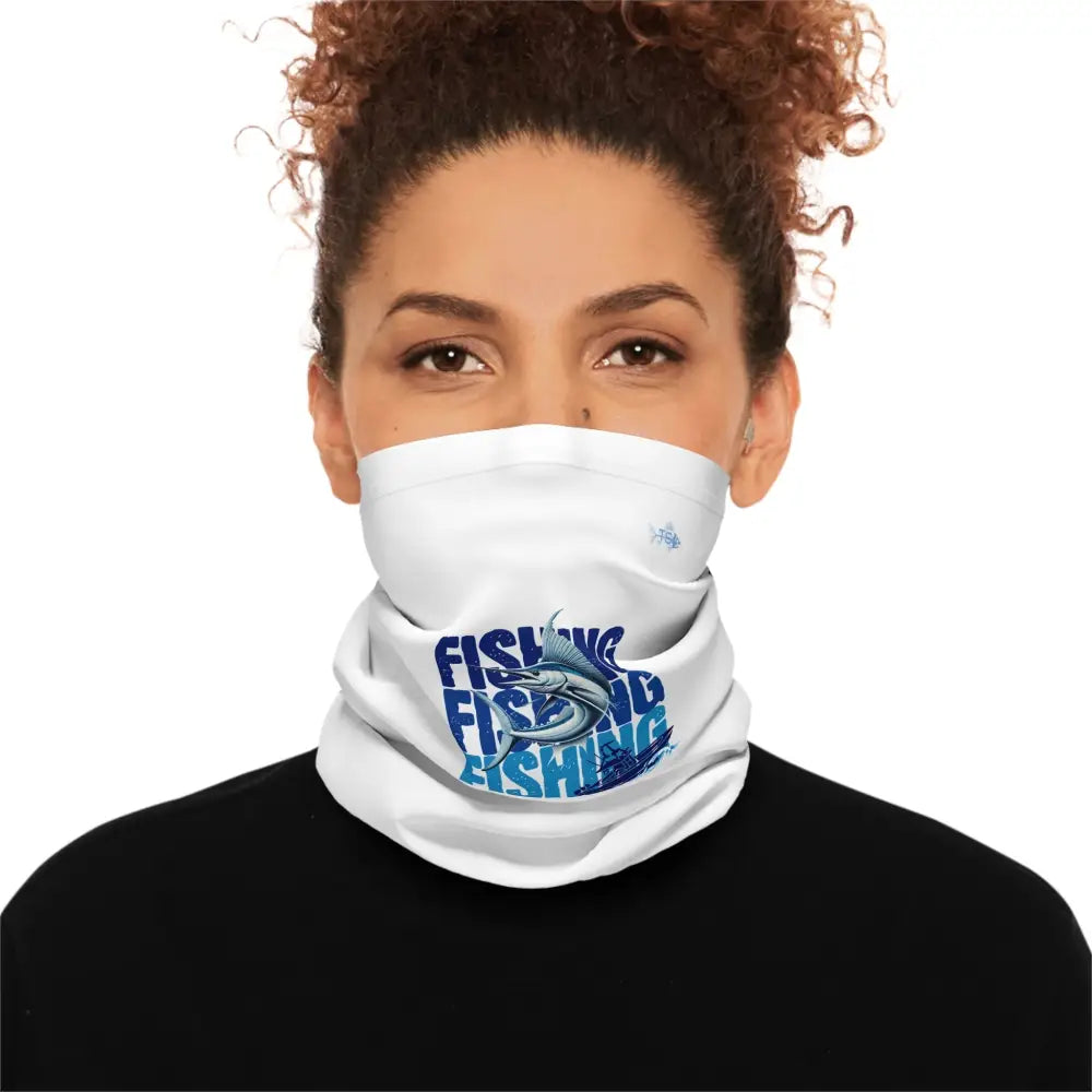 Trini Skies sport fishing unisex lightweight neck gaiter with blue marlin
