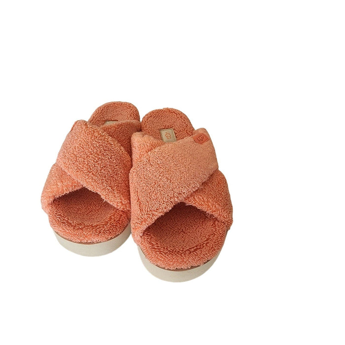 UGG Australia UGG Fuzz Sugar Terry Cross Slide – Peach Bliss, Size 8M, Cozy & Stylish Slip Ons