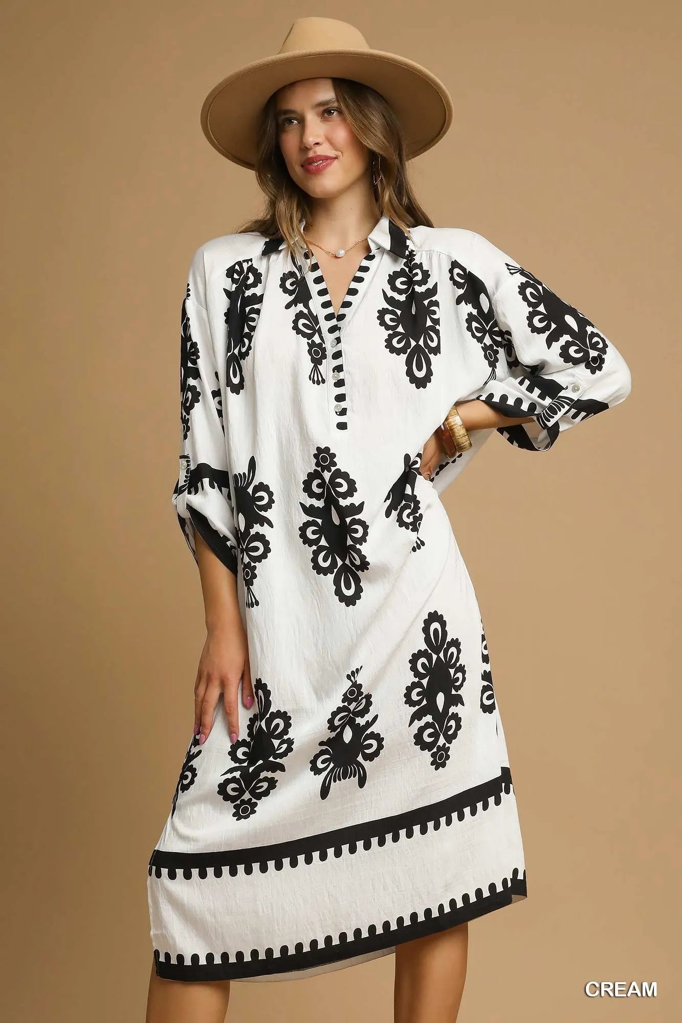 Umgee Abstract Print Resort Midi Dress – Coastal Chic Bohemian Style - Triniskies