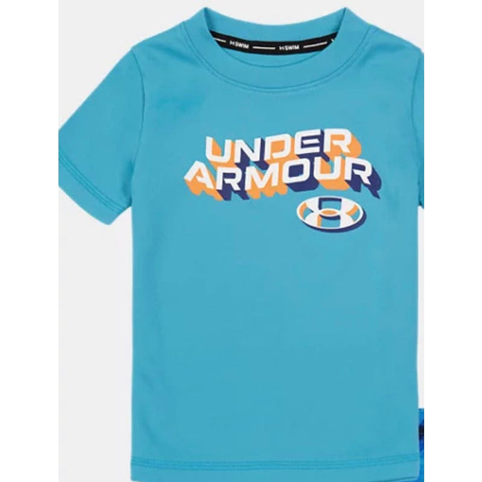 Under armour 4T / Blue Circuit Infant Boys' UA Ridge Dye Short Sleeve Rash Guard, Glacier Blue, Size 4T. K50 *