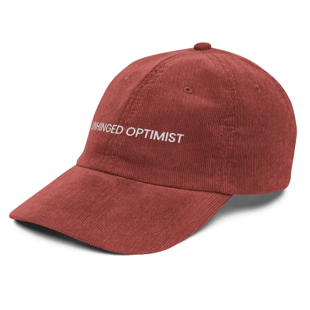 Unhinged Optimist embroidered corduroy cap in reddish-brown by Trini Skies