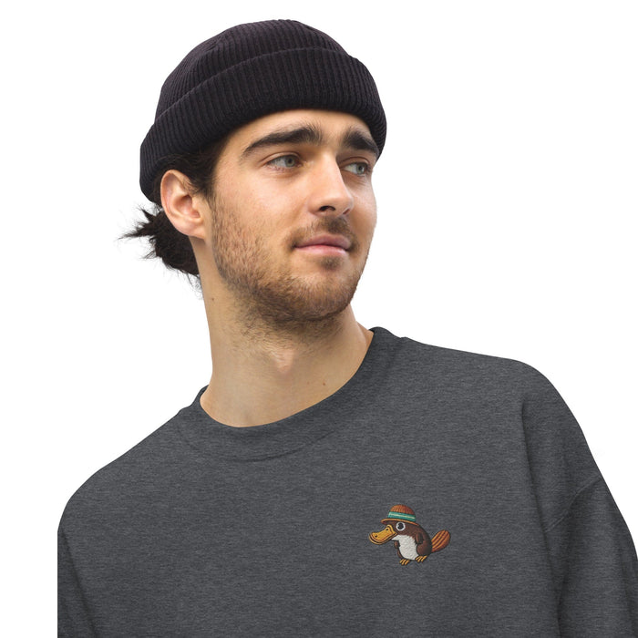 Embroidered "Relaxed Platypus" Sweatshirt, Warm Classic Fit Pre-Shrunk Sweater Wildlife Camping Swertshirt