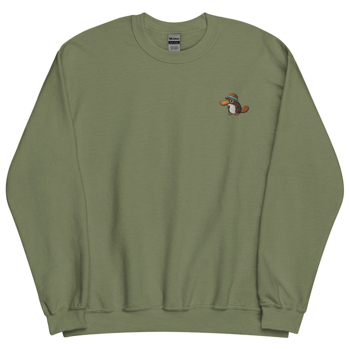 Embroidered "Relaxed Platypus" Sweatshirt, Warm Classic Fit Pre-Shrunk Sweater Wildlife Camping Swertshirt