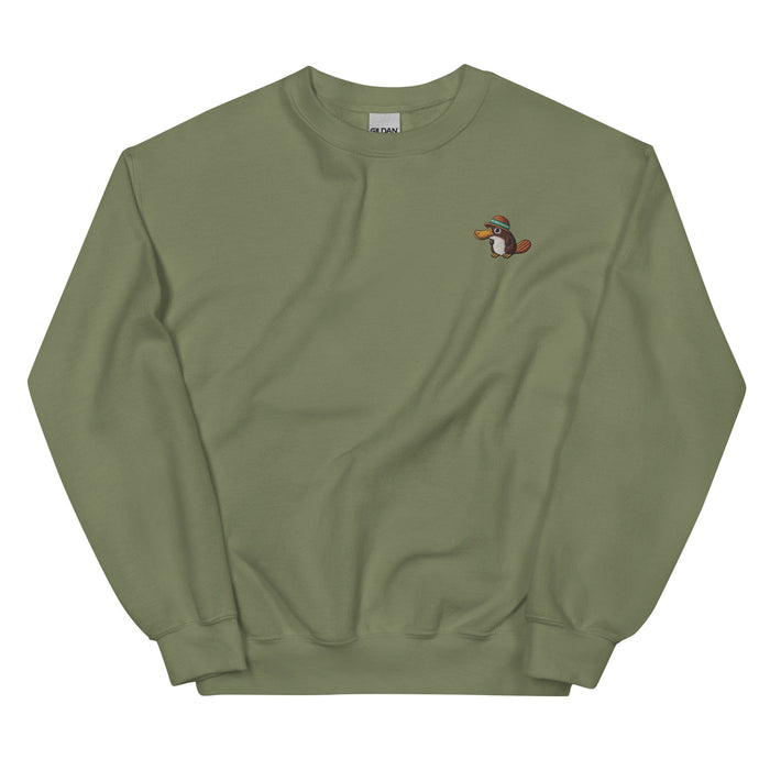 Embroidered "Relaxed Platypus" Sweatshirt, Warm Classic Fit Pre-Shrunk Sweater Wildlife Camping Swertshirt