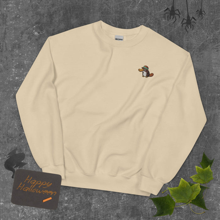 Embroidered "Relaxed Platypus" Sweatshirt, Warm Classic Fit Pre-Shrunk Sweater Wildlife Camping Swertshirt