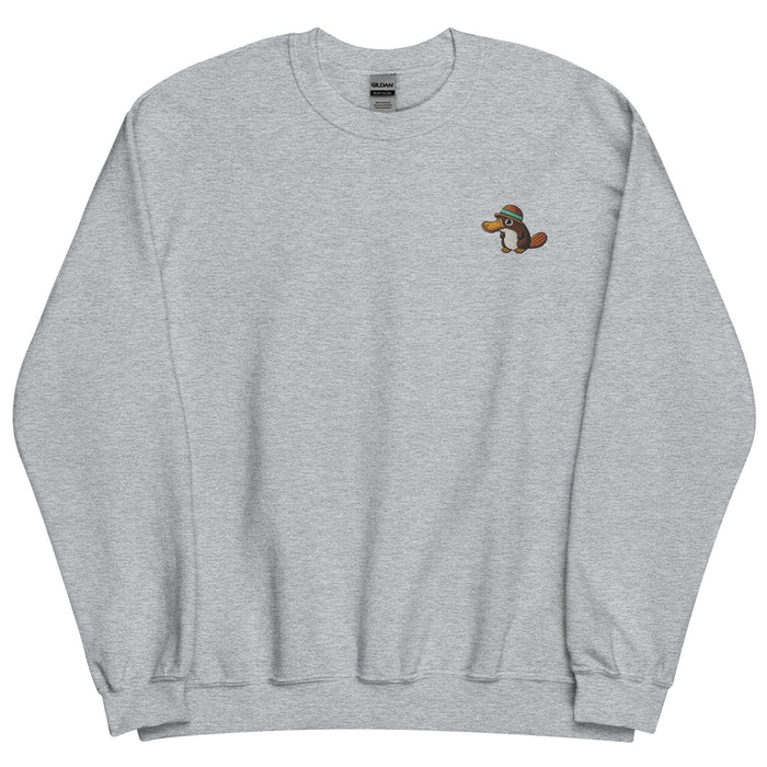 Embroidered "Relaxed Platypus" Sweatshirt, Warm Classic Fit Pre-Shrunk Sweater Wildlife Camping Swertshirt