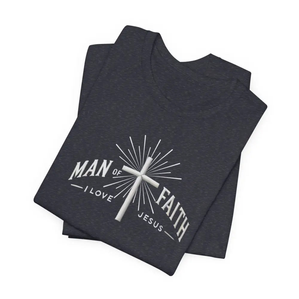 Folded dark Man of Faith Jesus Cross unisex jersey short sleeve t-shirt