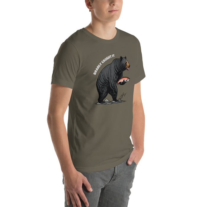 Bearly Caught It Black Bear Fishing T-Shirt Comfortable Bella Canvas Tee Fishing Tshirt Camping Nature Hiking Great Gift